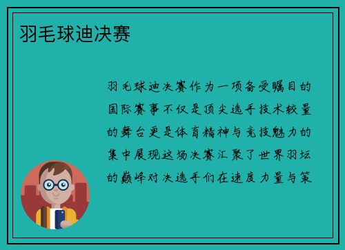 羽毛球迪决赛